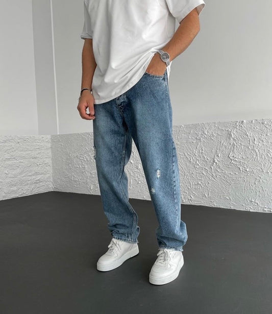 DaCovet Shark Blue Rugged Baggy Jeans