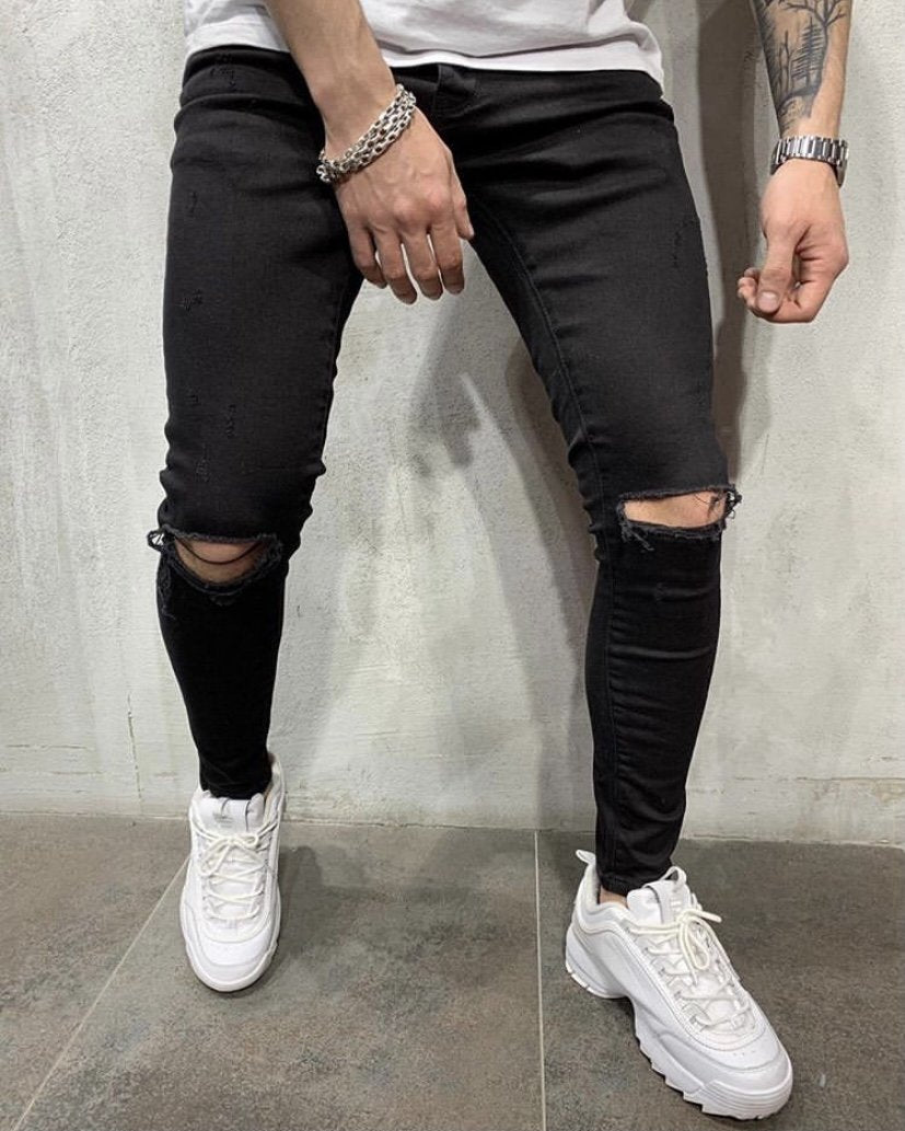 Top 130+ black knee cut jeans mens best